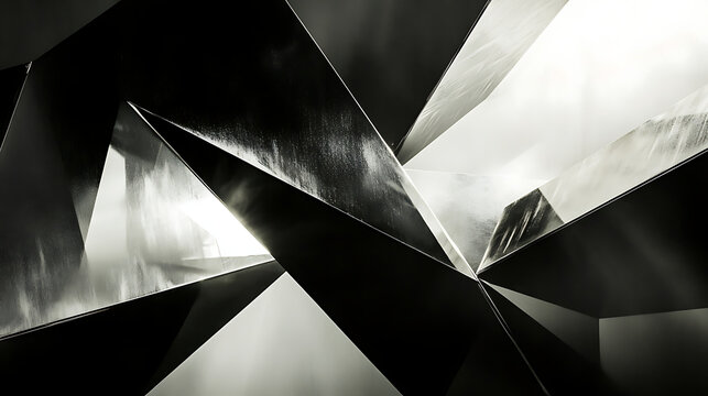 Fototapeta A black and white photo of a building with a lot of angles and shapes