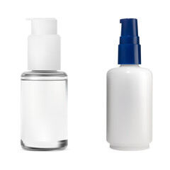 Small airless cosmetic serum dropper bottle mockup. Face cosmetic spray dispenser template. Foundation essence glass flacon design. Skin care lotion product container, matt glass