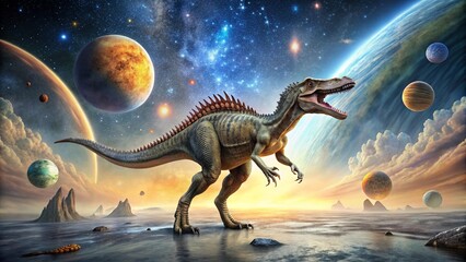 Spinosaurus Dinosaur Space Moon Stars Planets Sun Nature Travel Agency Logo Backgrounds for...