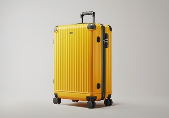 Bright yellow suitcase ready for your next adventure! This hard-shell carry-on is perfect for a weekend getaway or a longer trip.