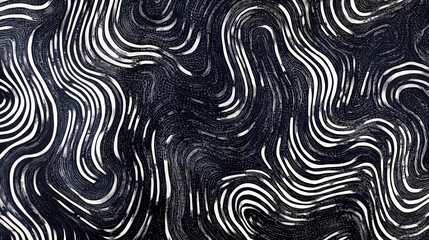 Fototapeta premium Intricate labyrinthine design featuring wavy black and white abstract shapes, resembling fingerprints, in a mesmerizing repeating pattern. Labyrinthine. Illustration