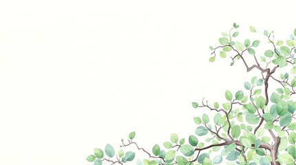 Obraz premium Bright and cheerful watercolor illustration of green leaves and abstract tree branches, leaves, watercolor