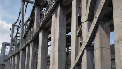 Close up of concrete and steel structure of a commercial building, structure, architecture