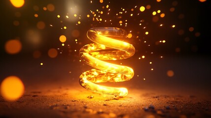 Glowing spiral of light energy with sparks on dark background.