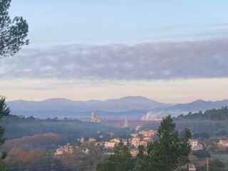 Girona skyline silhouette on a sunrise landscape beautiful scene