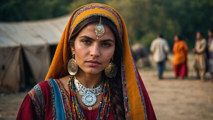 Graceful Romani Woman in Traditional Attire