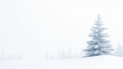 Fototapeta premium Enchanting Winter Wonderland: Snow-Covered Hill with Decorated Evergreen Tree and Magical Lights