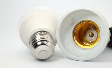 A white living room lamp with its fittings on a white background. Used in a room, patio, garage, or living room.