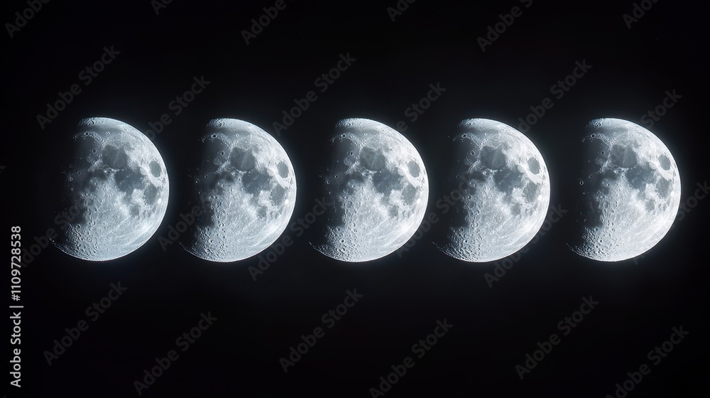 Poster exploring the captivating phases of the moon in a celestial journey through night skies