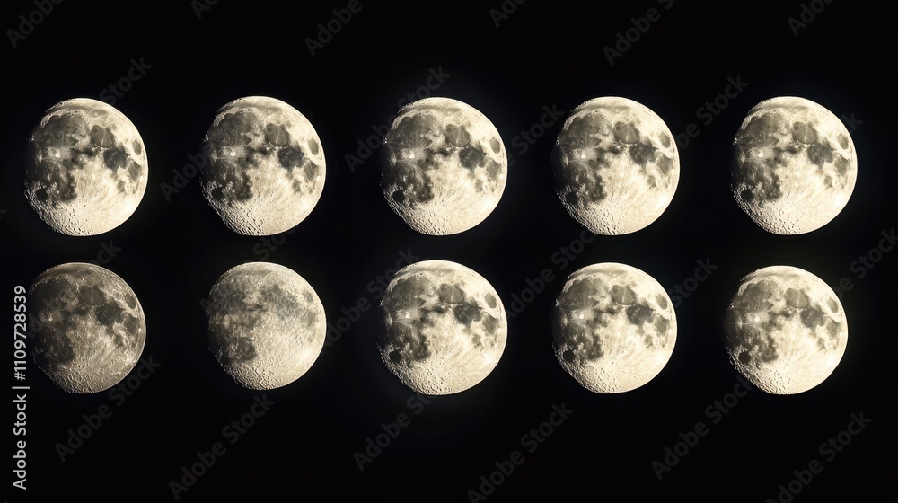 Poster main phases of the moon captured in an enchanting sequence during a clear night sky