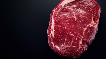 Fototapeta premium Raw ribeye steak resting on a black background