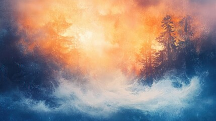 Fototapeta premium Misty Surreal Landscape with Abstract Dreamy Light and Vibrant Atmospheric Textures