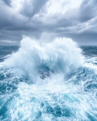 Fototapeta premium Majestic Whale Breaching With Powerful Water Spray in a Dramatic Ocean Landscape