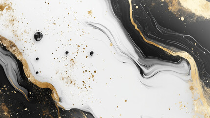 liquid marble texture, black and white with gold splashes, luxury background