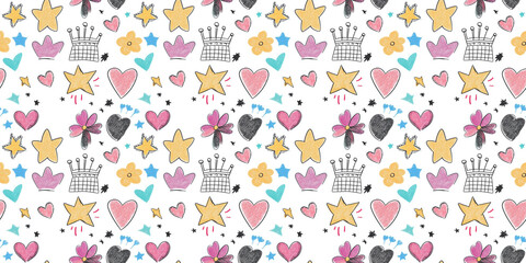 Obraz premium Collection of hand drawn colorful charcoal doodle shapes and squiggles in child style. Pencil drawings isolated on white. Doodle collage elements