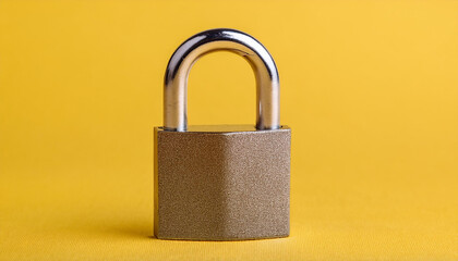 Fototapeta premium Metal padlock on yellow backdrop. Safety and protection. Security concept.