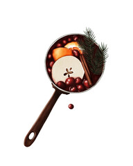 Hand-painted digital watercolor illustration of a winter mulled wine drink. for winter and Christmas projects, greeting cards, recipe designs, gift wrapping decor, and themed designs.