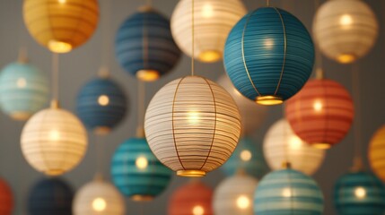 Illuminated Paper Lanterns Hanging Decor Festive Lighting Warm Glow