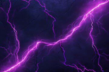 Vibrant purple lightning bolts crackle across dark sky.