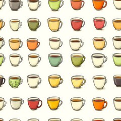 Colorful Variety of Coffee and Tea Cups Pattern