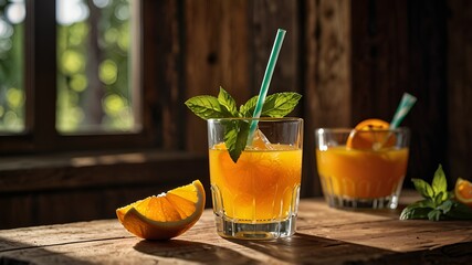 A refreshing glass of freshly squeezed orange juice 