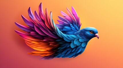 Obraz premium Colorful Bird with Vibrant Feathers Displaying Artistic Wings Against a Gradient Background