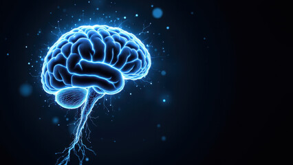 Obraz premium A digital representation of a human brain with an AI theme, glowing with blue energy particles.