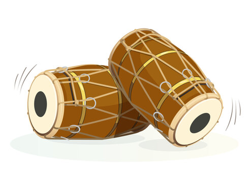 Dholak - a two-headed hand drum as a folk percussion instrument - Stock Illustration