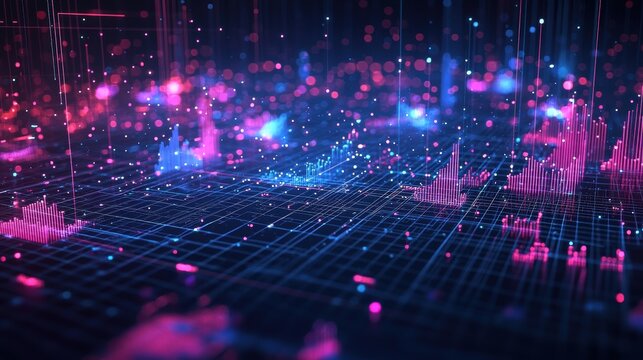 Futuristic 3D Scatter Plot of AI-Driven Automation and Workforce Productivity Across Industries