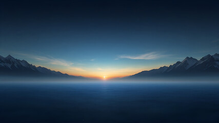 Fototapeta premium landscape, misty lake, mountain sky at dawn