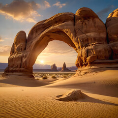 The beauty of the desert is amplified by floating rocks, shimmering sand, and crepuscular rays. 1:1 ratio, ideal for inspirational content, design projects, and digital creations.