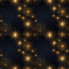 Naklejka premium Golden yellow floral seamless pattern on black background Stars