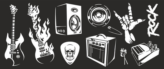 Rock music elements with guitars and speakers