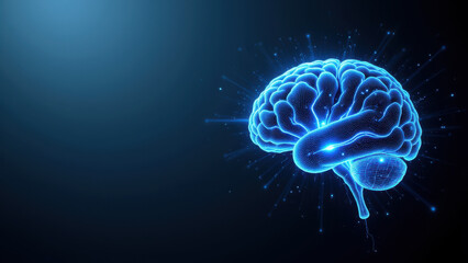 Fototapeta premium A visual representation of AI with a human brain and glowing elements.