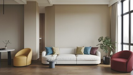 modern living room with multicolor sofa