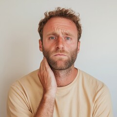 Obraz premium Distressed Man in Casual Shirt with Concerned Expression