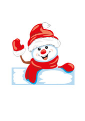 Waving happy snowman isolated on white