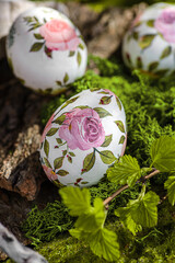 Easter eggs with flowers dark background