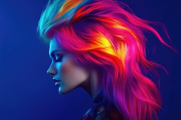 Fototapeta premium Creative Hair Transformation: Hairstylist Applying Vibrant Hues in a Modern Salon Setting