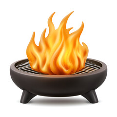 Fire dancing above the grill at a summer barbecue gathering in a backyard setting