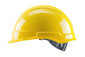 Fototapeta premium Vibrant Yellow Hard Hat. Isolated Safety Helmet for Construction Professionals on Crisp White Background