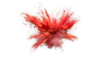 Vibrant red powder explosion on white background. A burst of color and energy, perfect for dynamic designs.