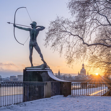 Historic Bogensch&uuml;tze monument (1936 by Ernst Moritz Geyger) in Dresden, Saxony, Germany