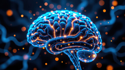 Fototapeta premium A futuristic representation of Artificial General Intelligence within a human brain structure.