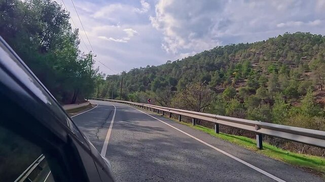 Driving through Troodos mountains alpine forest temperate Mediterranean 