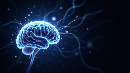 Obraz premium A graphical illustration of a human brain with swirling patterns and digital glitches, symbolizing artificial general intelligence (AGI).