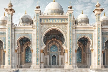 Fototapeta premium Ornate architectural facade featuring intricate designs and domes.