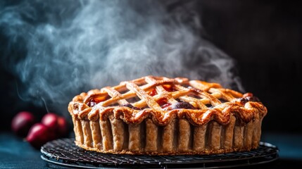 Steaming lattice crust pie on a cooling rack