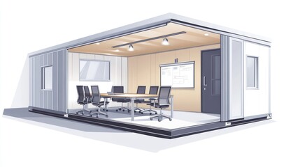 Modern modular office container with meeting room interior.