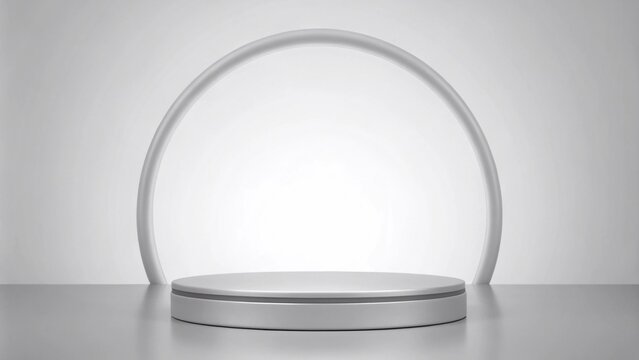 Round white metal pedestal on a gray background, ideal for product display and showcasing items elegantly